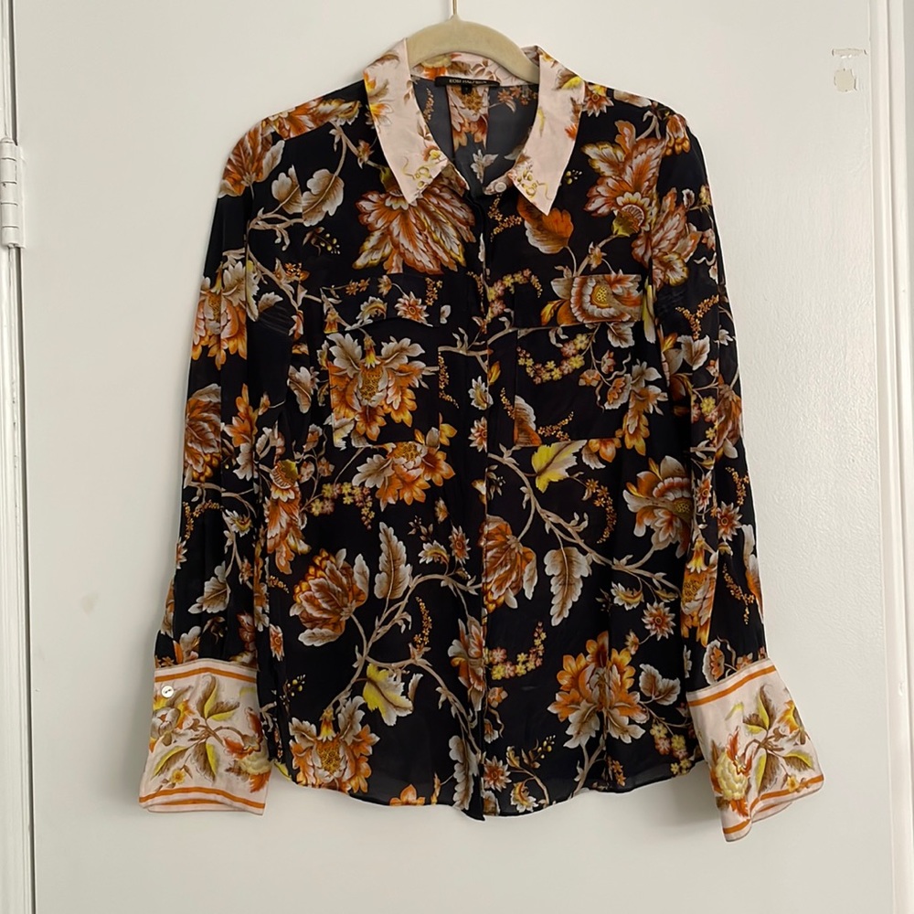 Kobi Halperin 100% silk floral button down blouse